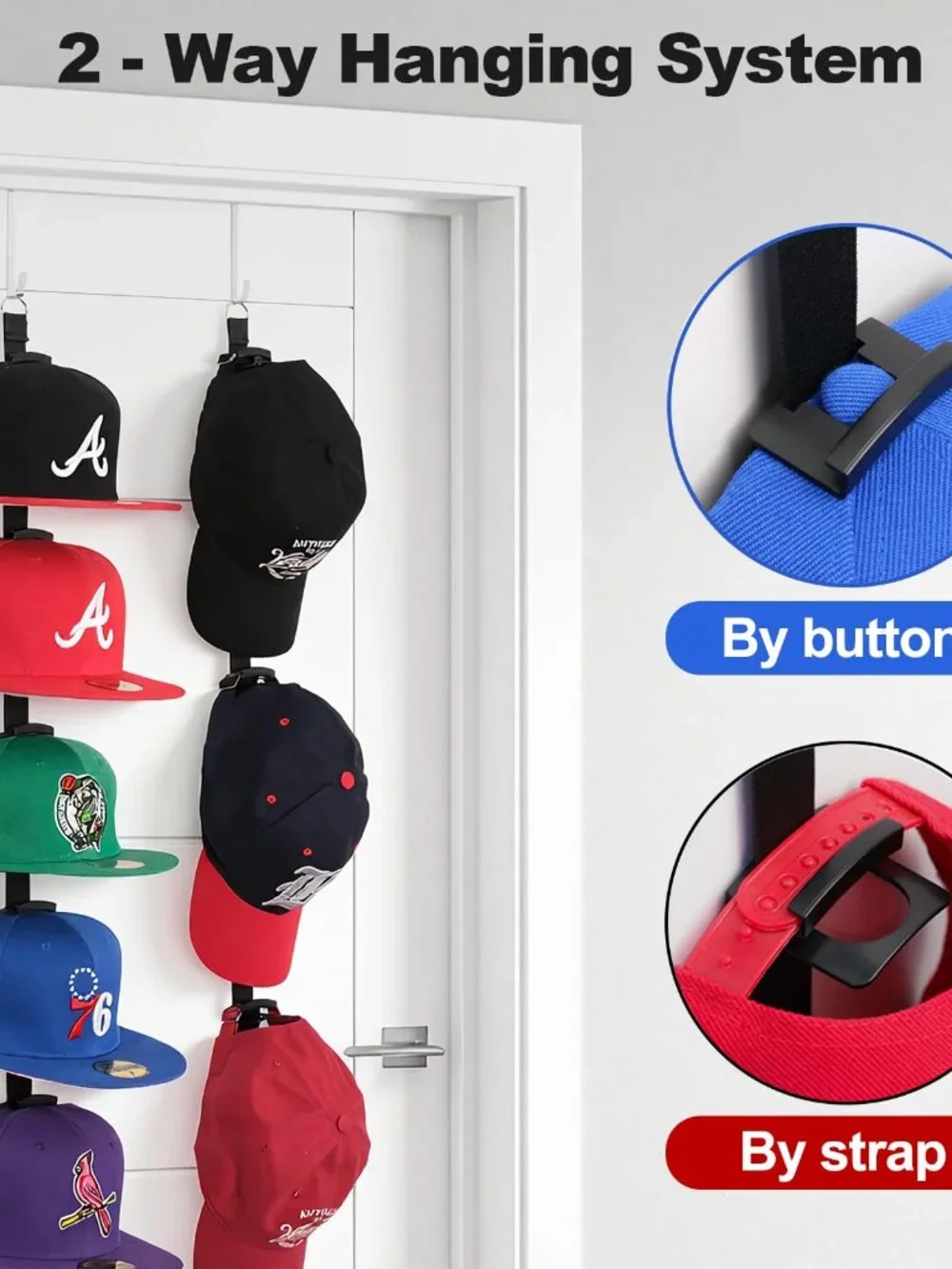 Aoodaily Hat Rack for Door - Two-Way Hanging Caps with Display Hooks and Hanger,